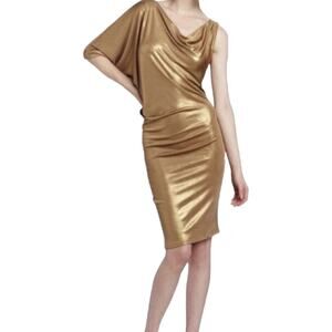 BCBG Womens Y2K Liquid Gold Fitted Abrial Bodycon Holiday Party Dress Sz XXS